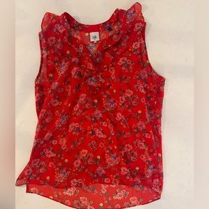 Cabi Crushed Ruffle Floral Sleeveless Blouse
